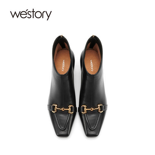 westory2021秋季新款英伦风小方头短靴金属扣质感女靴W21DS80691 商品图2