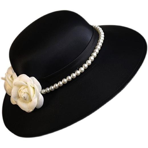 英伦法式优雅黑色珍珠山茶花缎带赫本风礼帽 商品图1