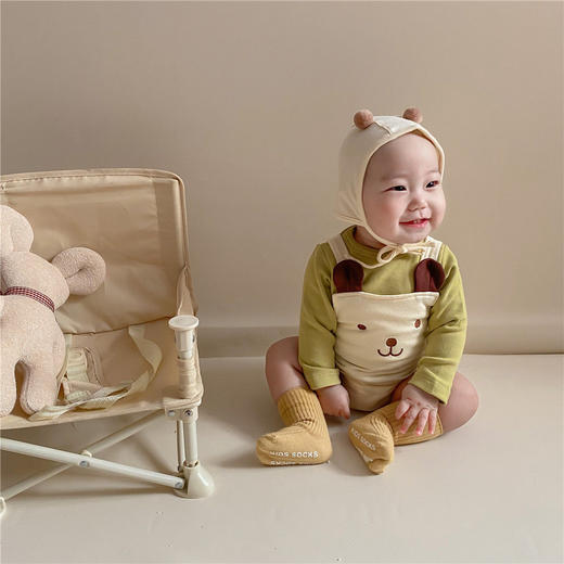 幸福满满INS款秋冬婴幼童男女宝宝可爱熊熊无袖背带哈衣+帽子 商品图0