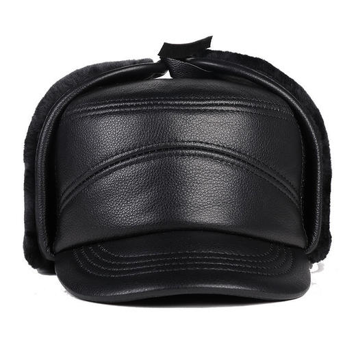 山羊皮雷锋帽子男士冬季中老年保暖平顶帽护耳鸭舌帽加厚牛皮棉帽 商品图4