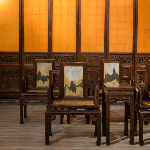 清代 红木镶云石扶手椅成堂（八椅四几） 商品图1