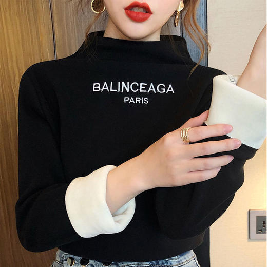 新款加绒加厚打底衫女冬季百搭保暖上衣半高领洋气内搭长袖T恤潮 商品图3