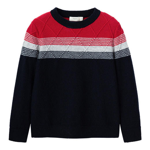 【男童夹花条纹撞色羊绒衫】羊绒世家秋冬童装男宝100%山羊绒内搭保暖毛衣 商品图8