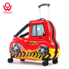 B.DUCK现货小黄鸭儿童汽车拉杆箱万向轮可坐可骑行李箱男女旅行箱