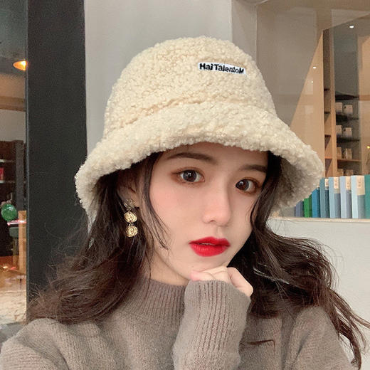 羊羔绒渔夫帽子女秋冬季新款显脸小韩版潮时尚百搭盆帽加厚保暖帽 商品图0