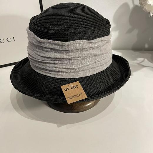 复古休闲手工草帽女夏季褶皱蝴蝶结遮阳帽 商品图5