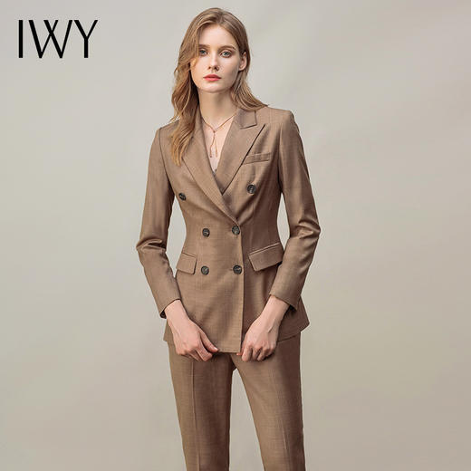 IWY/卡其西服套装女时尚气质通勤套裤职业商务修身双排扣工作服 CP11373 商品图1
