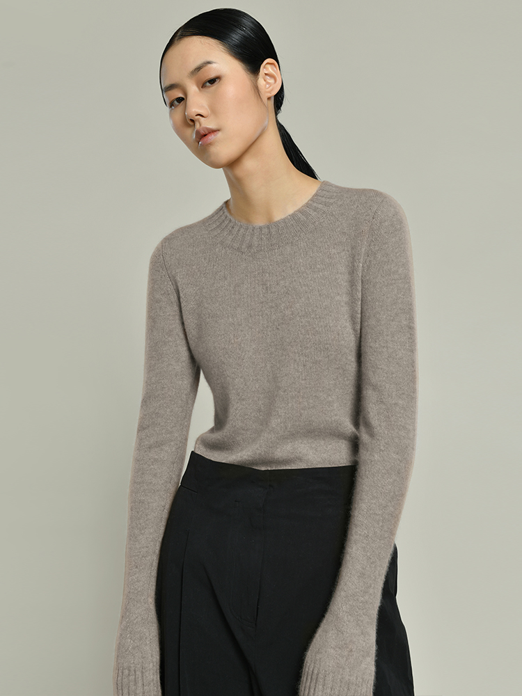 女士新款羊毛混纺7针单股稀针据针法圆领套头衫