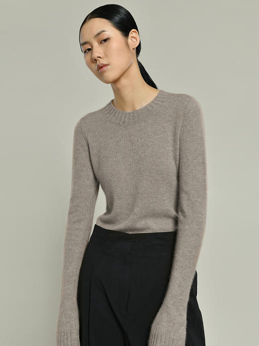 女士新款羊毛混纺7针单股稀针据针法圆领套头衫 商品图0