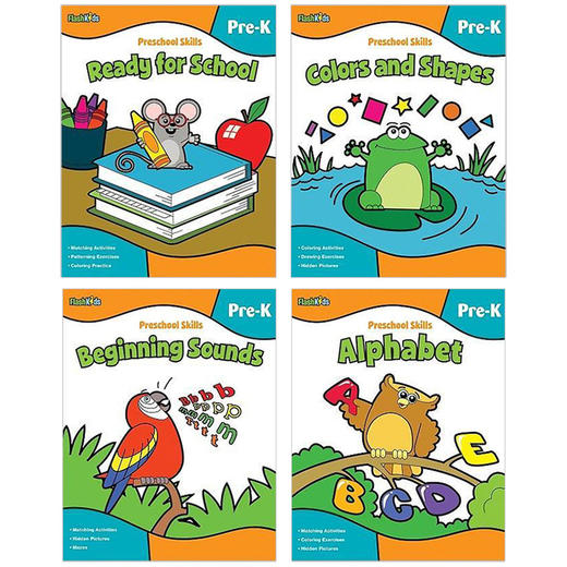 学前技术练习册4册 英文原版 Flash Kids Preschool Skills 字母 发音 颜色和形状 入学准备 英文版进口原版英语书籍哈考特 商品图0