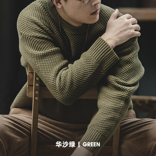 工装优选 美式复古重磅菠萝纹毛衣加厚圆领内搭慵懒针织衫男衣春季 商品图3