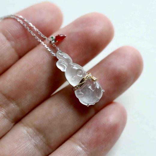 玻璃种翡翠兔兔套装项链18k白金镶嵌 商品图8