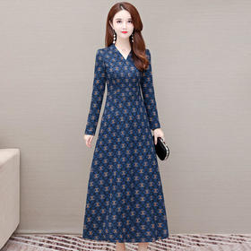 YWE-KED91682新款修身长袖气质大码时尚貂绒印花连衣裙