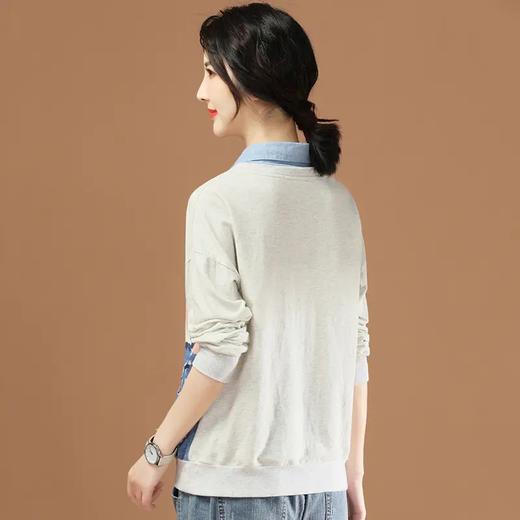 GYMD7303 2021年新款假两件长袖T恤宽松印花文艺休闲卫衣女士春秋薄款 商品图1