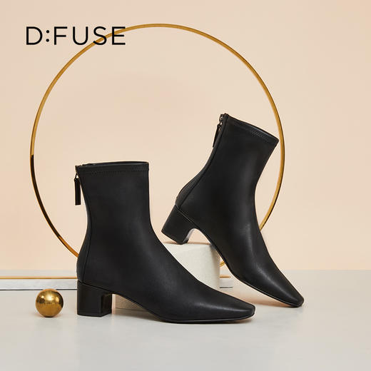 D:FUSE迪芙斯复古方头粗跟短靴DF24116704 商品图8