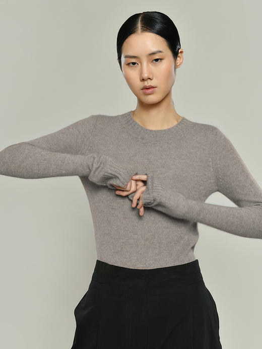 女士新款羊毛混纺7针单股稀针据针法圆领套头衫 商品图1