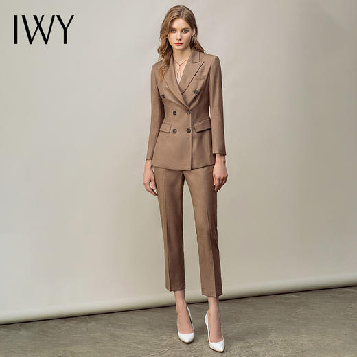 IWY/卡其西服套装女时尚气质通勤套裤职业商务修身双排扣工作服 CP11373 商品图2