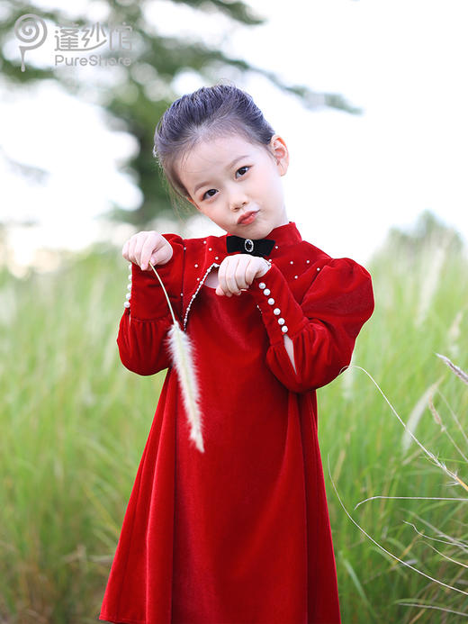 非质量问题不退换~pureshare 女童旗袍秋季新款连衣裙秋冬礼服复古儿童公主裙子-夜曲 商品图3