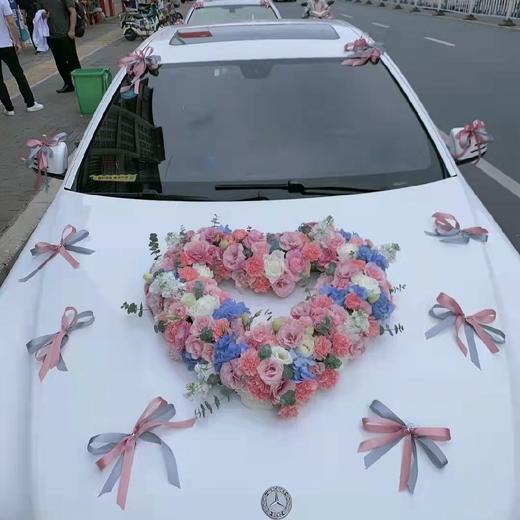 携手一生-粉色系玫瑰洋桔梗蓝绣球混搭爱心婚车 商品图0
