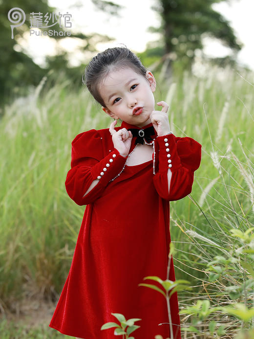 非质量问题不退换~pureshare 女童旗袍秋季新款连衣裙秋冬礼服复古儿童公主裙子-夜曲 商品图2