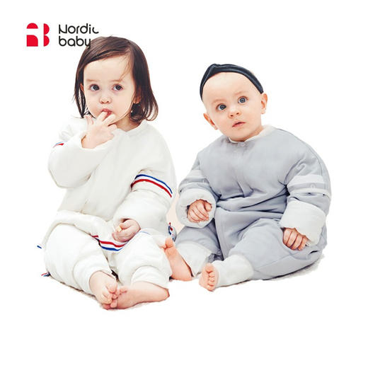 北欧宝贝Nordicbaby婴儿睡袋 秋冬婴儿加厚四季通用空调纯棉幼儿童分腿恒温睡袋 贝斯克-经典白（适用温度10-18℃） S码（推荐身高70cm-85cm） 商品图0