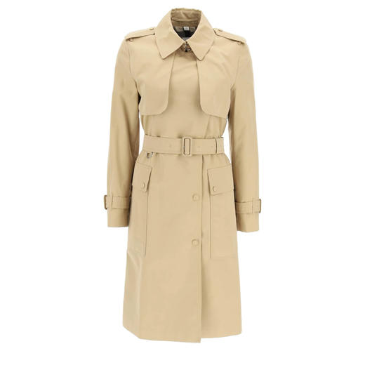 BURBERRY 博柏利 格纹裁片棉质嘎巴甸 Trench女士 风衣 卡其色 8043207 A1366 商品图0