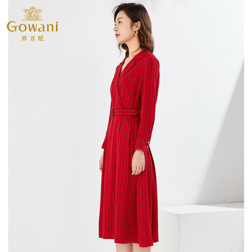 乔万尼红色长袖收腰连衣裙气质EI3E123 商品图2