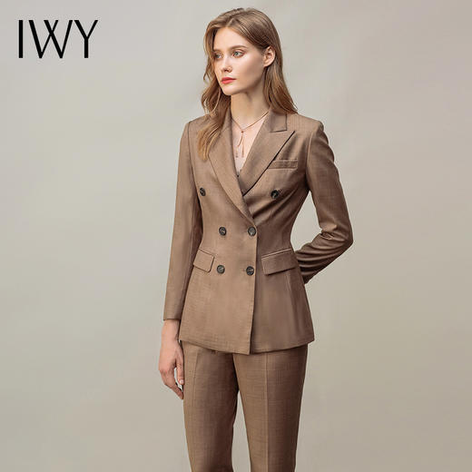 IWY/卡其西服套装女时尚气质通勤套裤职业商务修身双排扣工作服 CP11373 商品图0