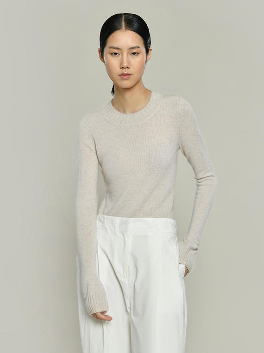 女士新款羊毛混纺7针单股稀针据针法圆领套头衫 商品图2