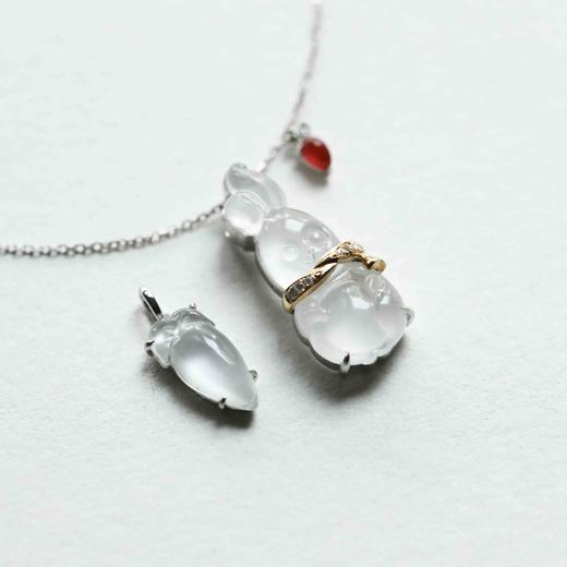 玻璃种翡翠兔兔套装项链18k白金镶嵌 商品图4