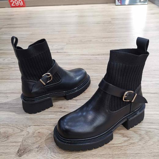 lfgj jeans BM011 时尚牛皮橡胶大底弹力布筒靴 商品图5