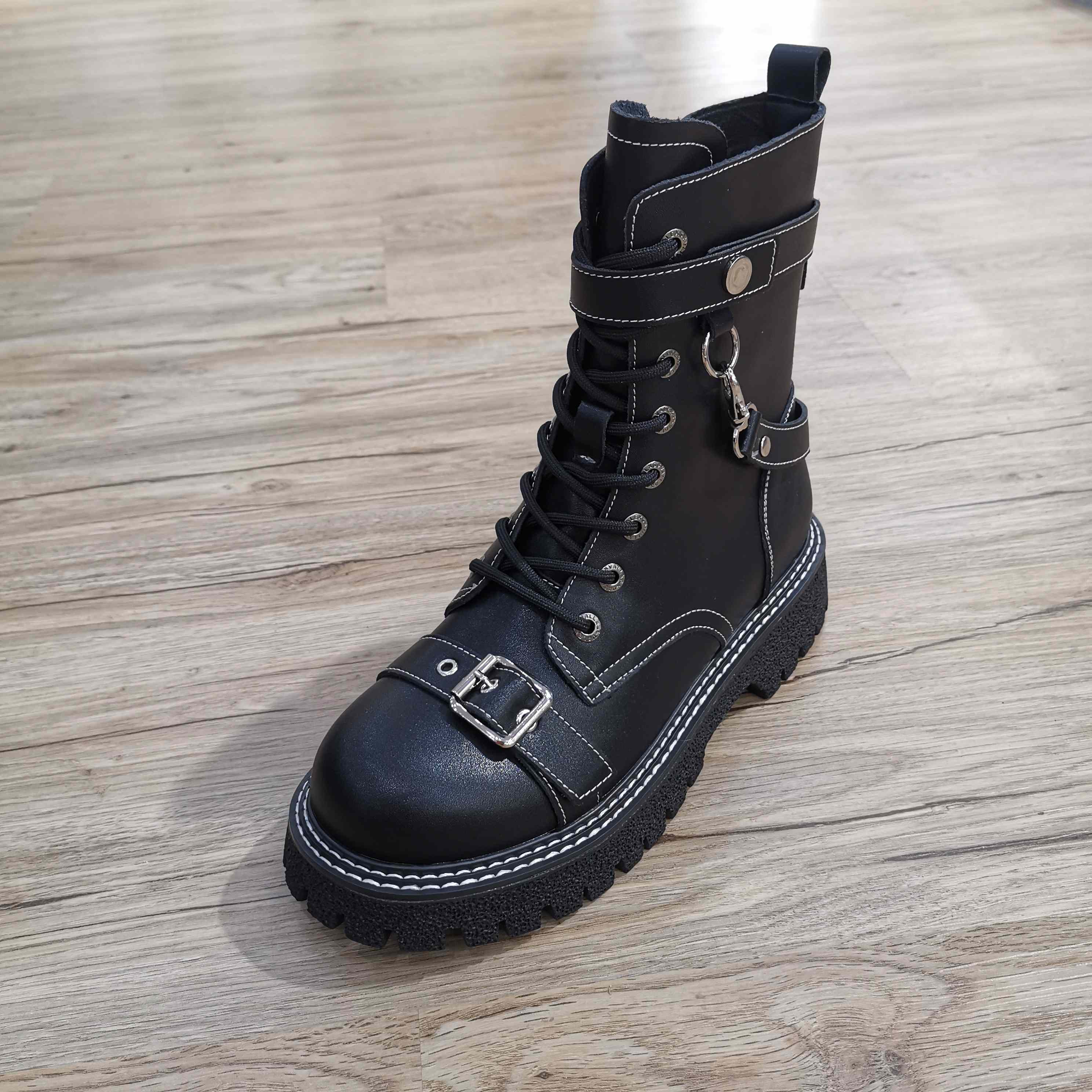 lfgj jeans BR208时尚牛皮橡胶大底明线马丁靴