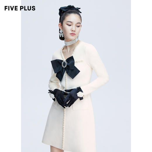 FIVE PLUS女秋装蝴蝶结连衣裙女设计感珍珠针织裙子长袖2NN3084230 商品图3