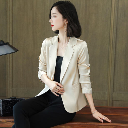 重磅真丝小西装外套女秋季2021新长袖上衣休闲气质纯色桑蚕丝西服HR-92166 商品图3