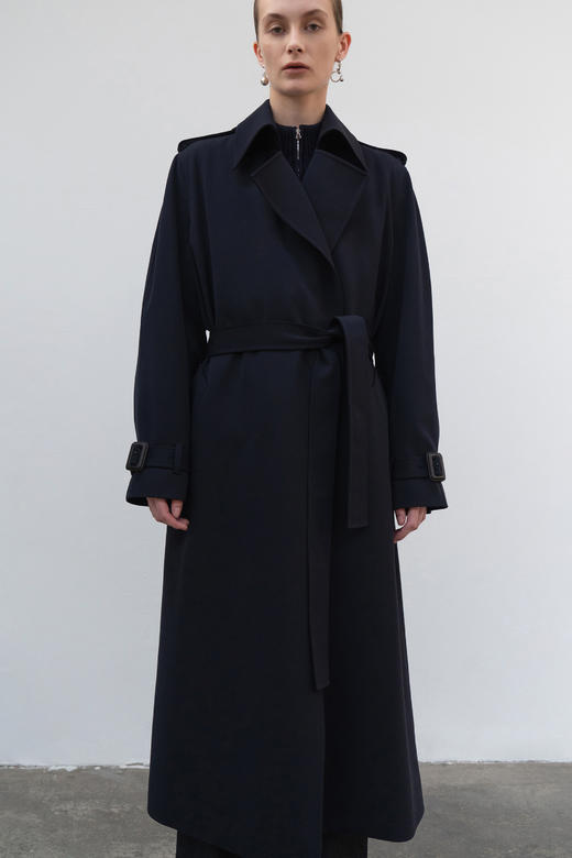 LOW CLASSIC  浅卡其色/藏蓝色腰带经典长外套 商品图7