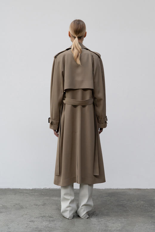 LOW CLASSIC  浅卡其色/藏蓝色腰带经典长外套 商品图4