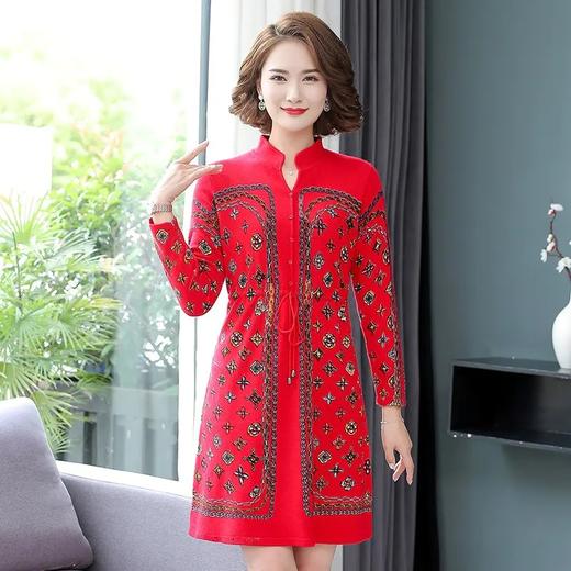 XX 80087羊毛衫碎花高贵中长款毛衣连衣裙 商品图2