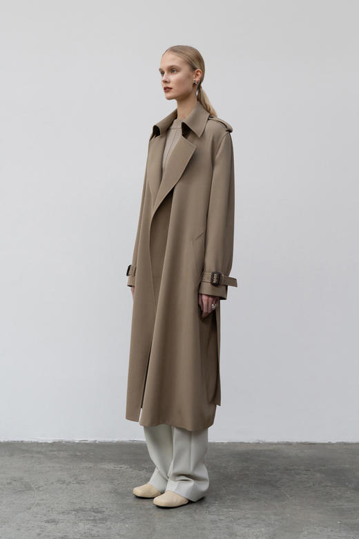 LOW CLASSIC  浅卡其色/藏蓝色腰带经典长外套 商品图3