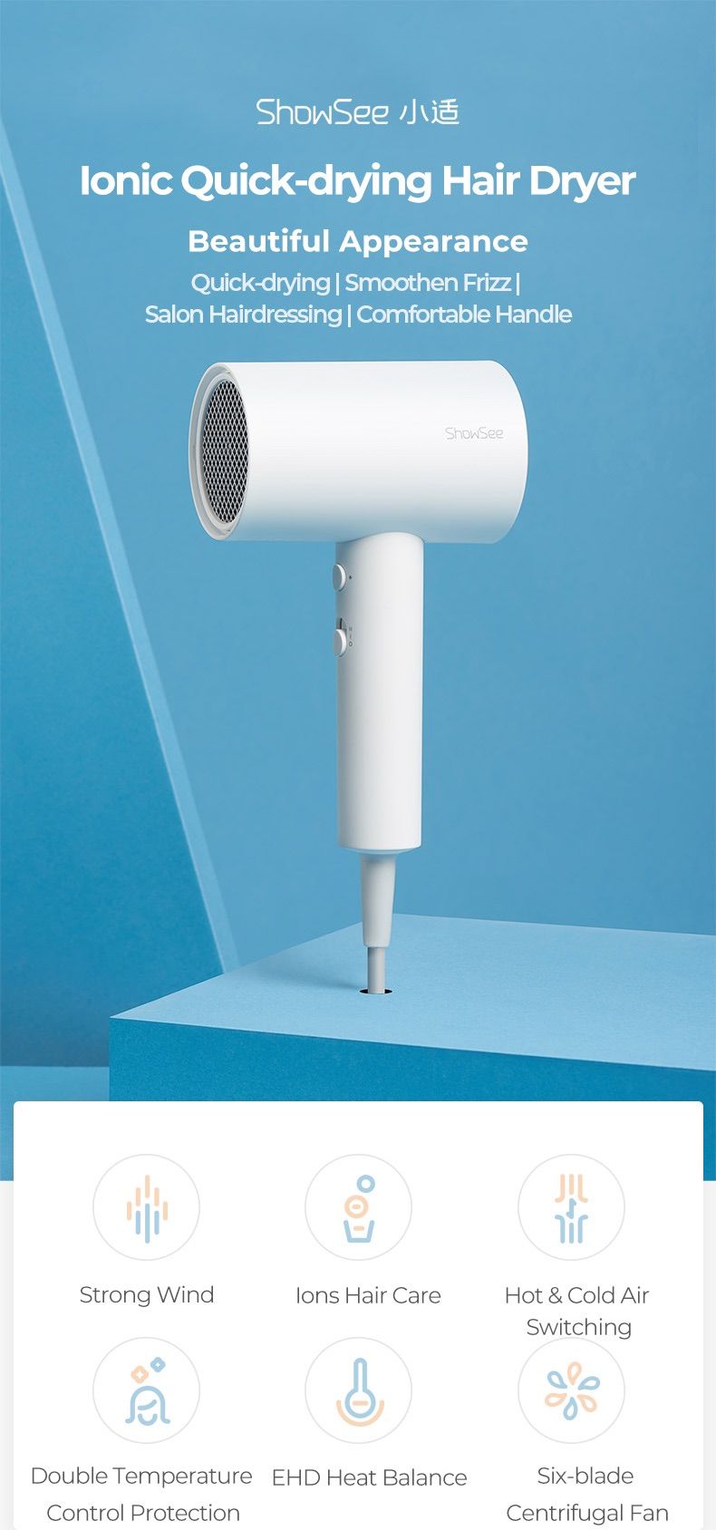 Compra online de Xiaomi showsee anion secador de cabelo difusor portátil  para secador de cabelo íon profissional cabeleireiro secador de cabelo  1800w ventilador
