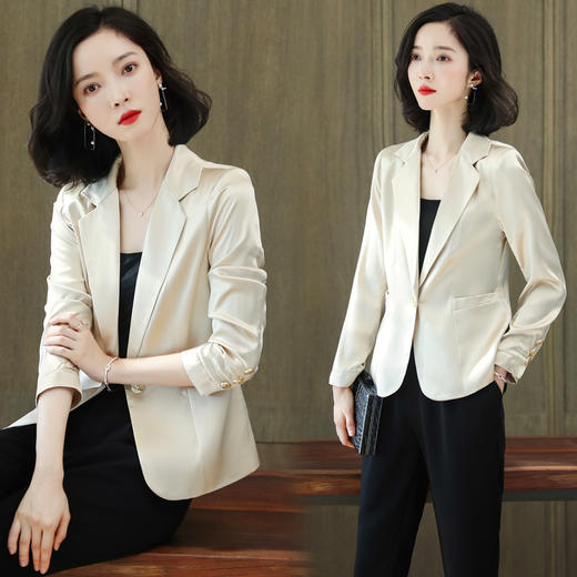 重磅真丝小西装外套女秋季2021新长袖上衣休闲气质纯色桑蚕丝西服HR-92166 商品图0