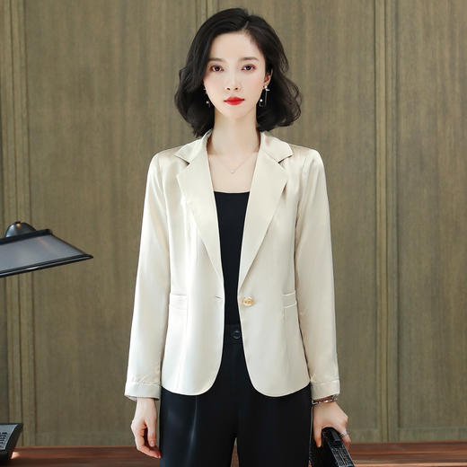 重磅真丝小西装外套女秋季2021新长袖上衣休闲气质纯色桑蚕丝西服HR-92166 商品图1