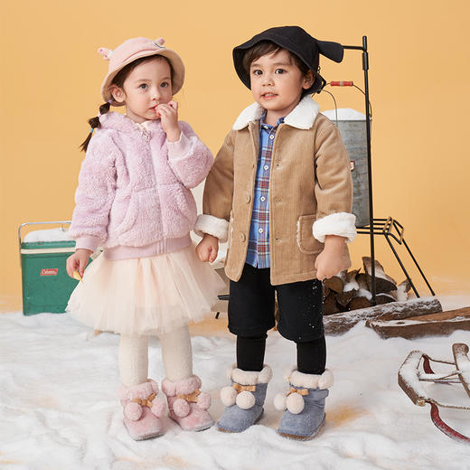 卡特兔冬款宝宝可爱球球雪地靴 粉/蓝 一段/二段 商品图2