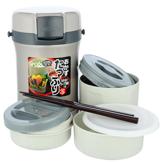 【6F】虎牌丨304不锈钢真空便当盒扣环式隔热多层附提袋 LWU-B17C 银灰色 商品图2