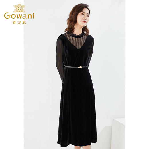 乔万尼丝绒长袖连衣裙重工蕾丝裙EI3E210 商品图3