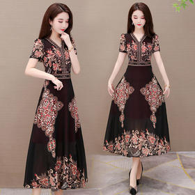 【亏本清仓】TJ-连衣裙女2021年夏季新款贵夫人收腰减龄复古长裙子