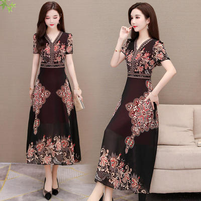 【亏本清仓】TJ-连衣裙女2021年夏季新款贵夫人收腰减龄复古长裙子 商品图2