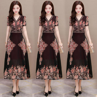 【亏本清仓】TJ-连衣裙女2021年夏季新款贵夫人收腰减龄复古长裙子 商品图1