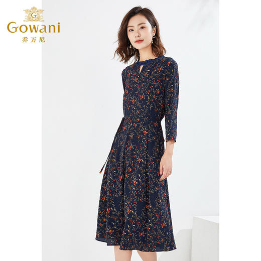乔万尼气质印花中长裙春长袖连衣裙EI3E133 商品图1