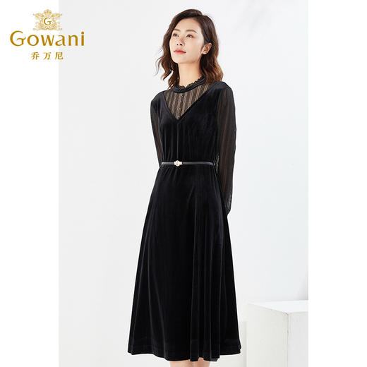 乔万尼丝绒长袖连衣裙重工蕾丝裙EI3E210 商品图1