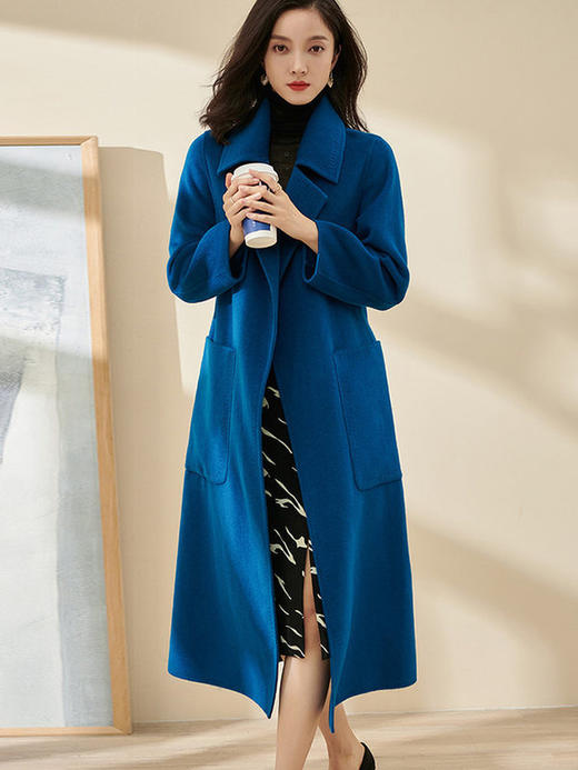 天丝羊毛双面呢 亲肤细软羊毛 克莱因蓝显白精致 减龄超好看气质长款收腰毛呢外套1550 商品图3